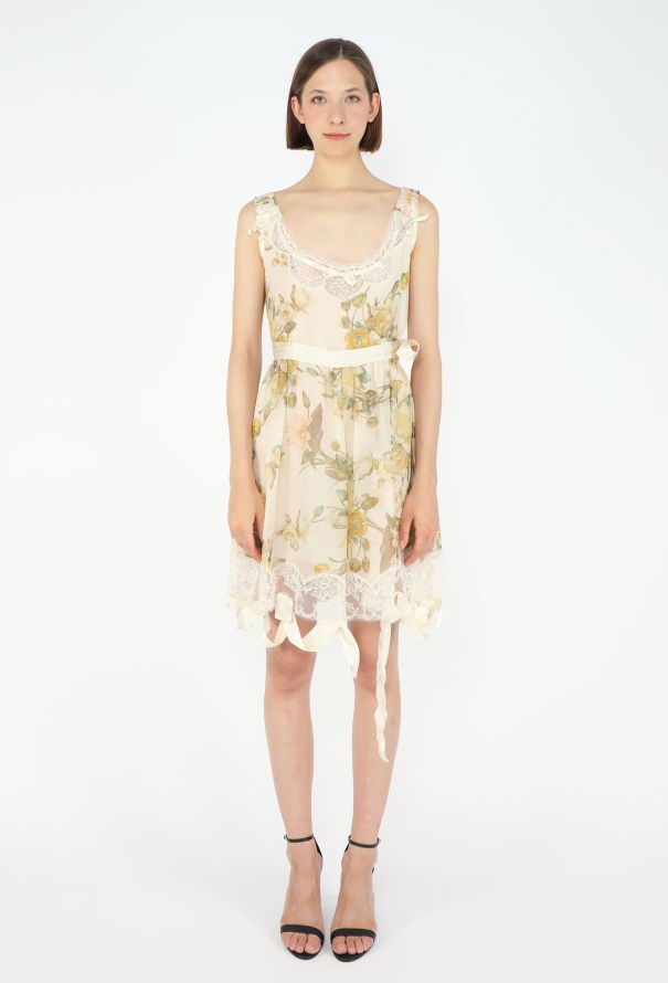 Dior S/S 2005 Lotus Lace Trim Silk Dress - 1