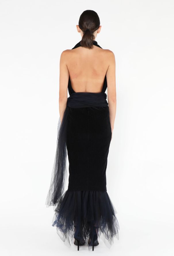 Romeo Gigli '90s Tulle Belted Corduroy Gown - 4