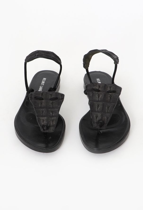 Helmut Lang Leather Embossed T-Strap Sandals - 1