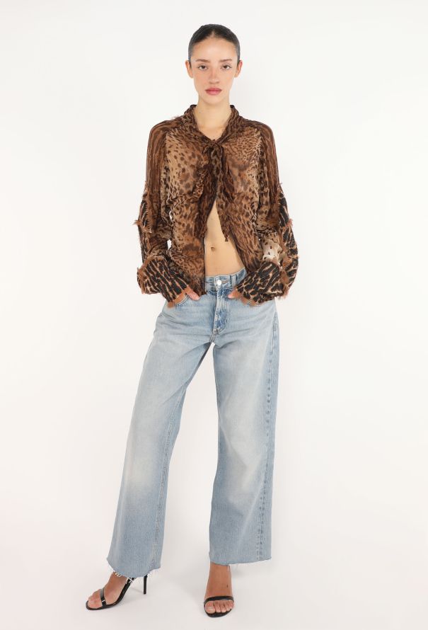 Saint Laurent Leopard Beaded Silk Blouse, S/S 2002 - 2