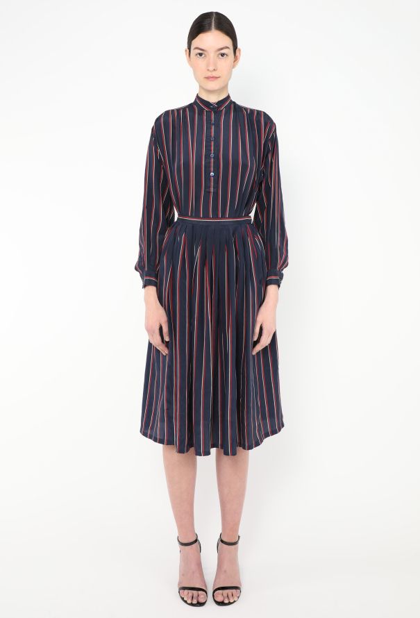 Saint Laurent 1978 Pleated Silk Striped Ensemble - 1