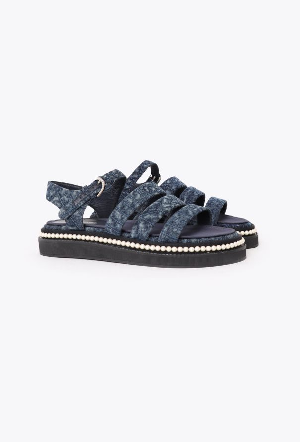 Chanel 2019 Embellished 'CC' Denim Sandals - 3 Chanel 2019 Embellished 'CC' Denim Sandals - 3