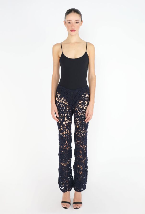 Prada Navy Crochet Flared Pants - 1