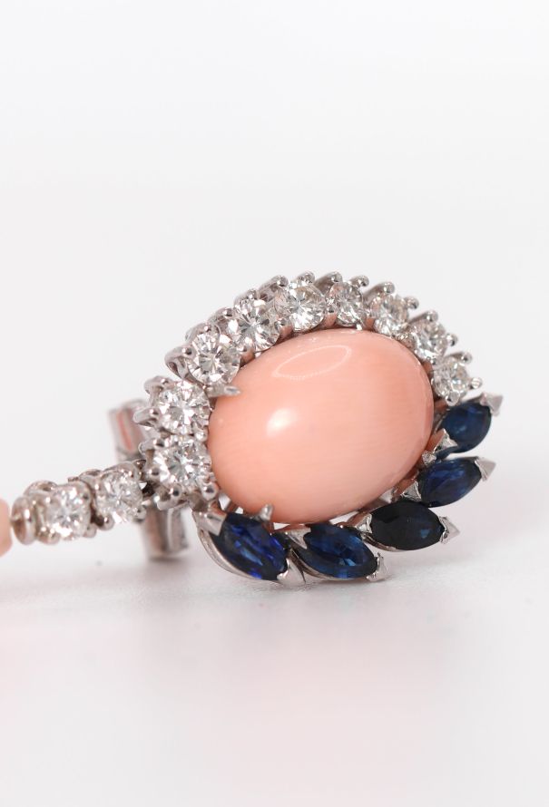 Vintage Fine Jewelry 18k White Gold, 1.50 Carats Diamond & Coral Earrings - 5 Vintage Fine Jewelry 18k White Gold, 1.50 Carats Diamond & Coral Earrings - 5