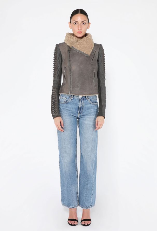 Rick Owens Shearling Leather Biker Jacket - 4