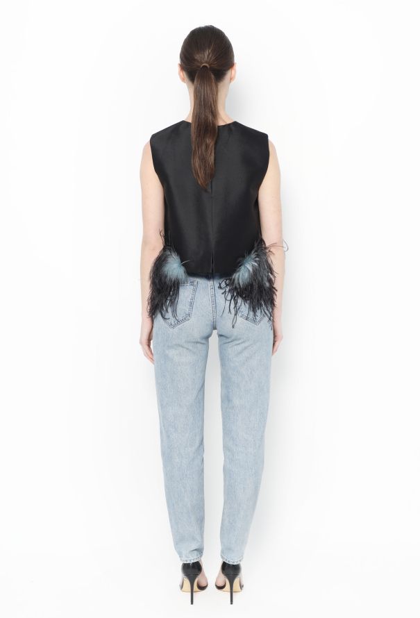 Prada 2017 Ostrich Feather Trim Top - 3