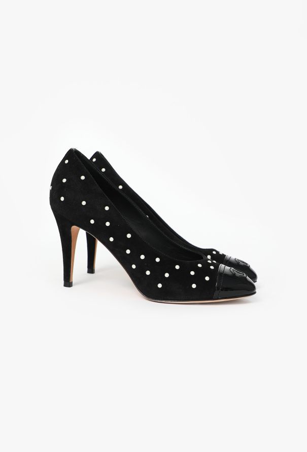 Chanel Pearl Appliqué Suede Pumps - 3