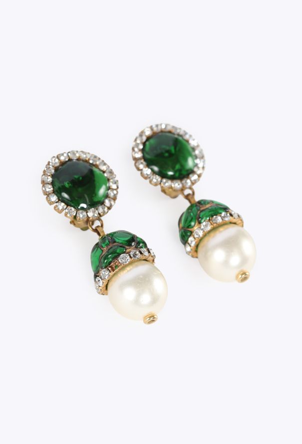Chanel Cabochon Strass Trim Clip Earrings, 1980s - 3
