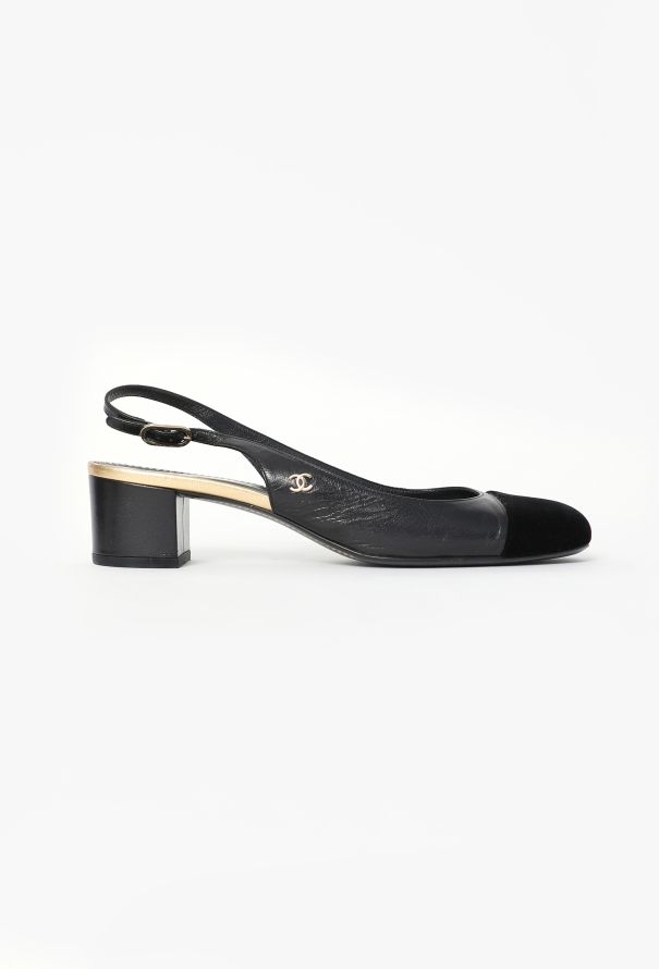Chanel Velvet Cap-Toe Slingbacks - 1