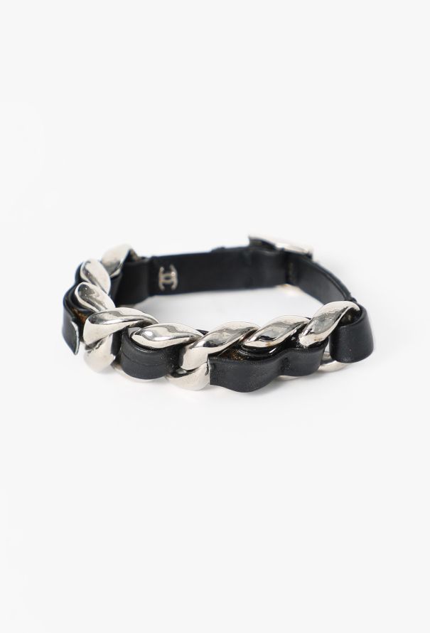Chanel '90s Interwoven Chainlink & Leather Bracelet - 2