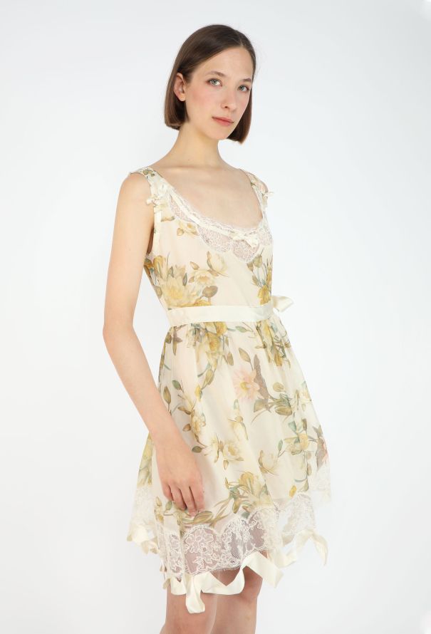 Dior S/S 2005 Lotus Lace Trim Silk Dress - 4