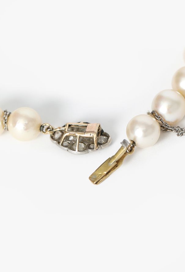 Vintage Fine Jewelry '50s Cultured Pearl Necklace with Diamond Clasp - 5
