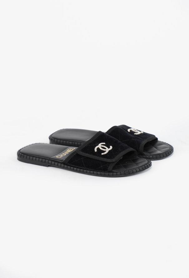 Chanel Quilted Velvet 'CC' Slides, 2023 - 3