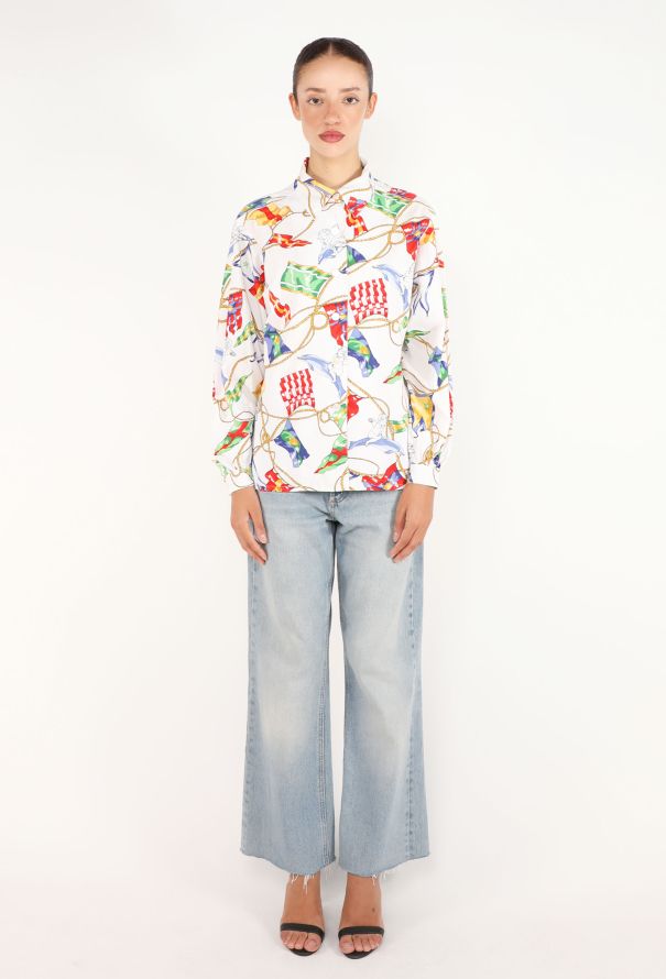 Hermès Maritime Printed Cotton Shirt, 1970s - 2