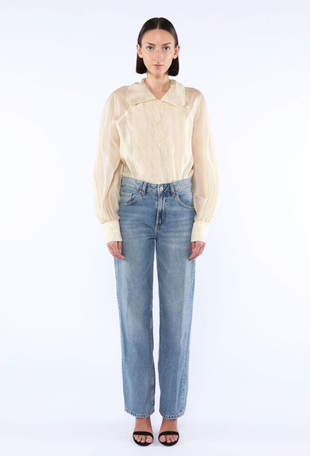 Chanel Silk Pleated Clover Button Blouse, 1980s - 2