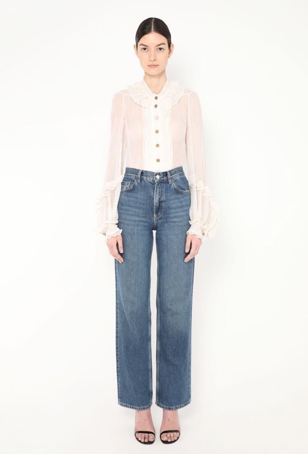 Chloé S/S 2007 Ruffled Silk Pinstripe Blouse - 6 Chloé S/S 2007 Ruffled Silk Pinstripe Blouse - 6