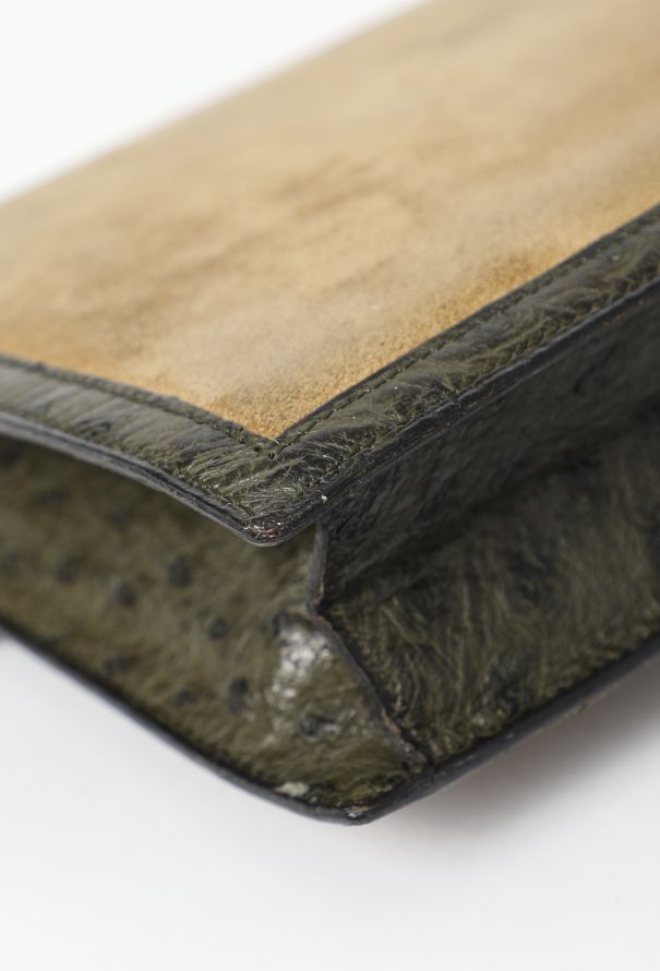 Hermès '70s Veau Doblis & Ostrich Trim Pan Clutch - 9