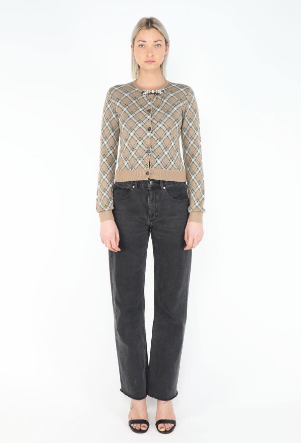 Miu Miu F/W 2020 Checkered Brooch Cardigan - 3