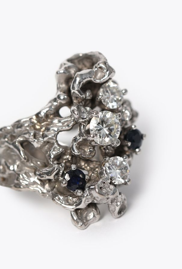 Vintage Fine Jewelry '70s Arthur King 18K White Gold, Sapphire & Diamond Ring - 3