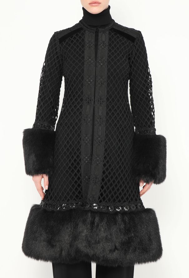 Lattice Fur Trim Opera Coat - 1