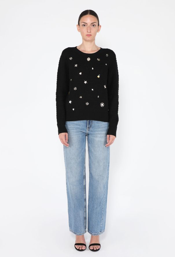 Chanel Coco Neige Embellished Knit Sweater, 2018 - 3