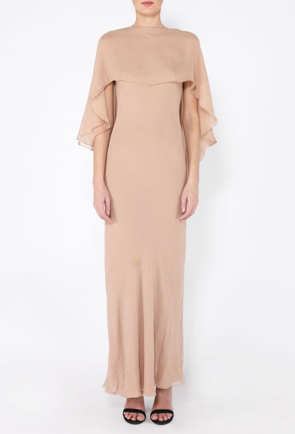 Halston RARE Early '70s Chiffon Cape Gown - 3