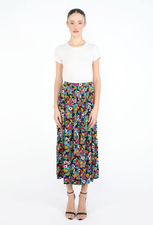 Saint Laurent Rare S/S 1977 Geranium Pleated Skirt - 3