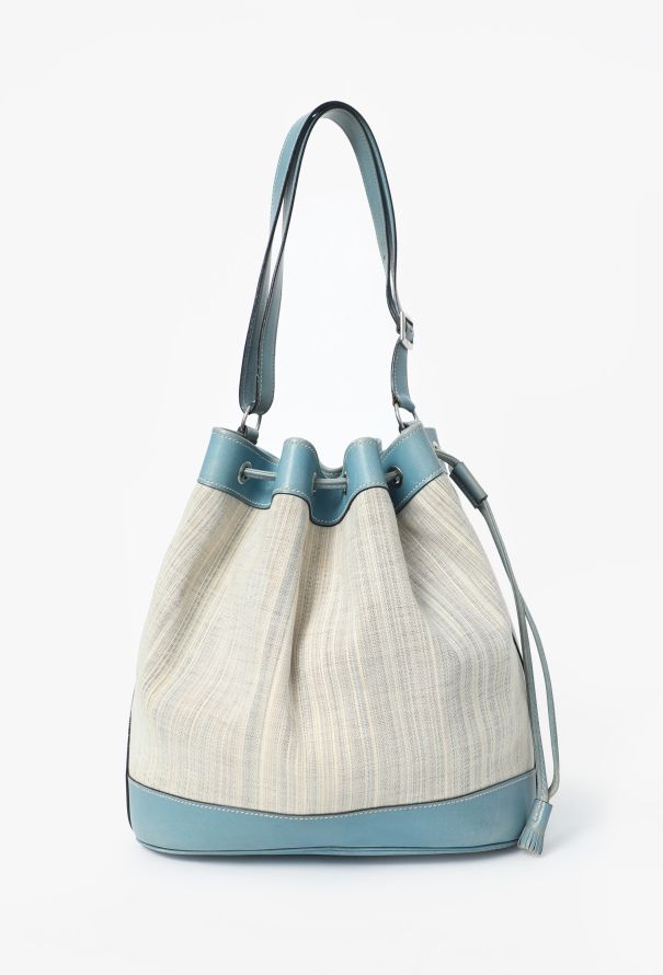 Hermès '90s Toile Rayée & Bleu Jean Box Market Bag GM - 4