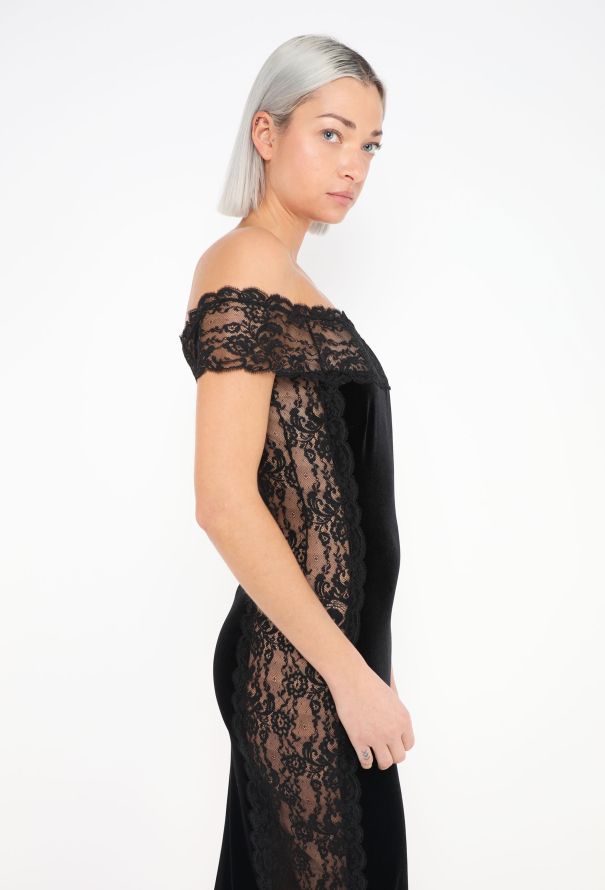 Azzaro Chantilly Off-Shoulder Velvet Gown - 4