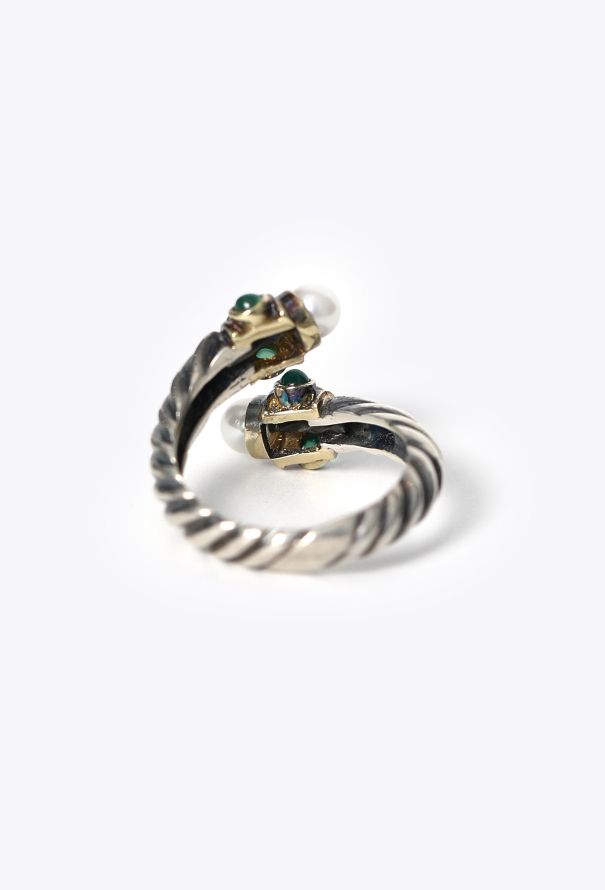 David Yurman 14K Yellow Gold, Emerald & Pearl Silver Cable Bypass Ring - 5