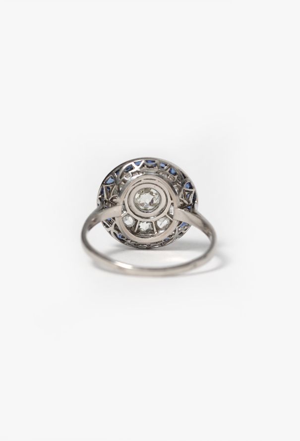 Vintage Fine Jewelry Art Déco Platinum, Diamond & Sapphire Target Ring - 7