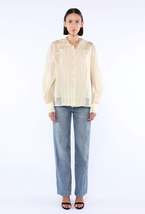Chanel Silk Pleated Clover Button Blouse, 1980s - 3