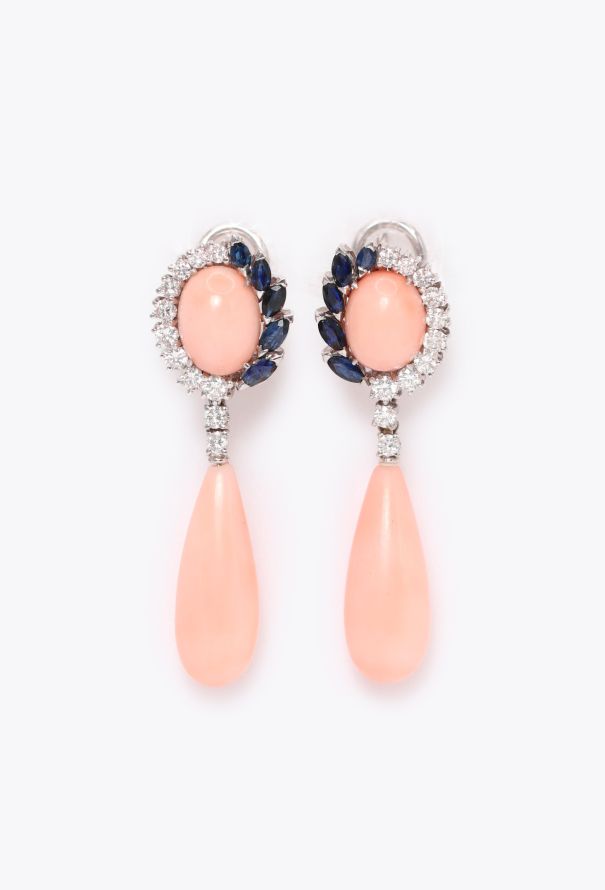 Vintage Fine Jewelry 18k White Gold, 1.50 Carats Diamond & Coral Earrings - 1