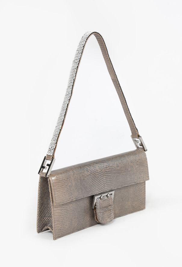 Fendi Lizard-Embossed Baguette Shoulder Bag - 2