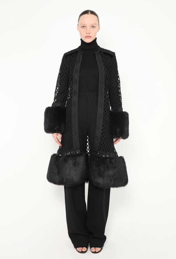 Lattice Fur Trim Opera Coat - 2