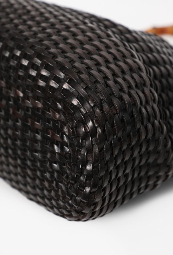 Gucci Vintage Black Bamboo Woven Leather Bag - 10