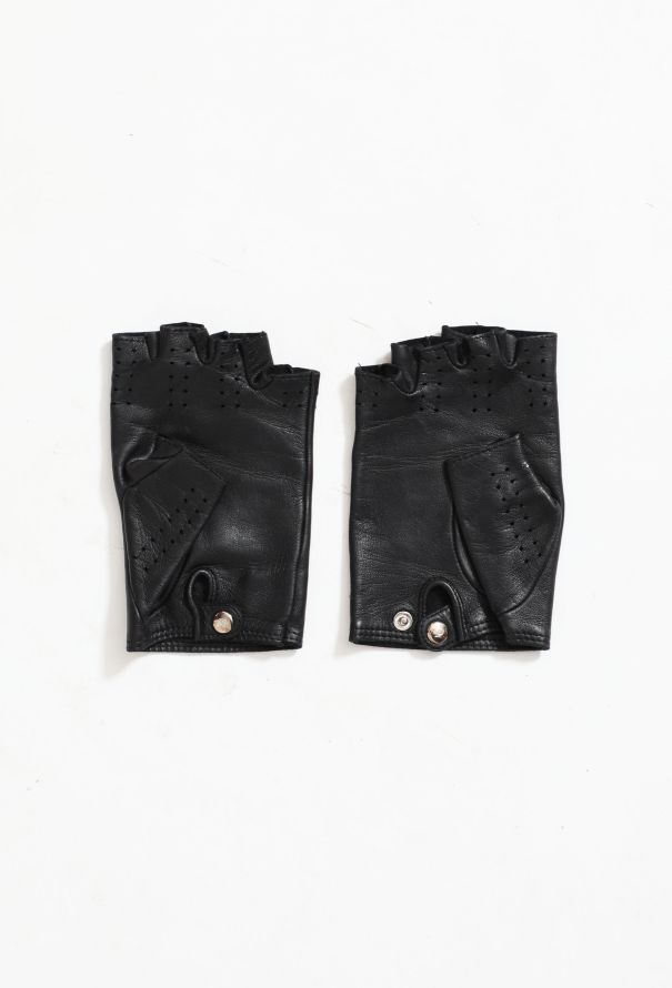 Chanel White & Black Lambskin CC Fingerless Gloves