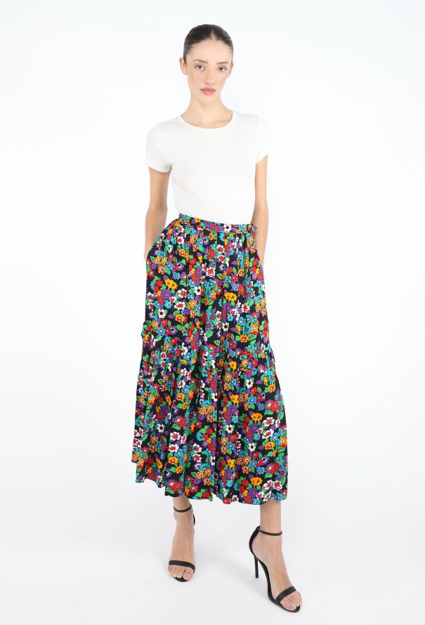Saint Laurent Rare S/S 1977 Geranium Pleated Skirt - 1