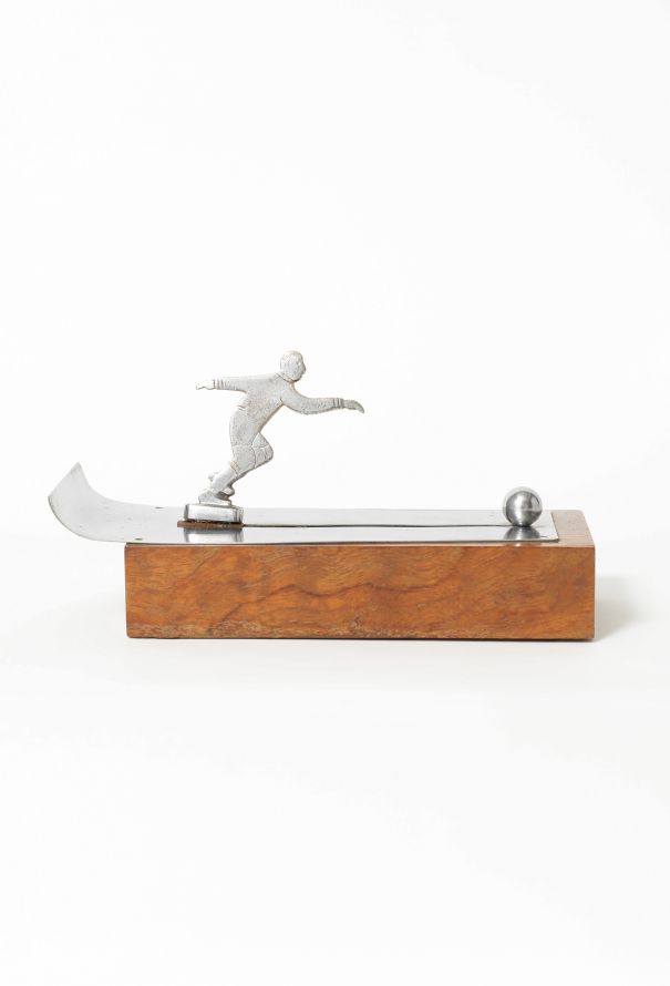 Exquisite Vintage '30s Chrome & Wood Football Box - 1