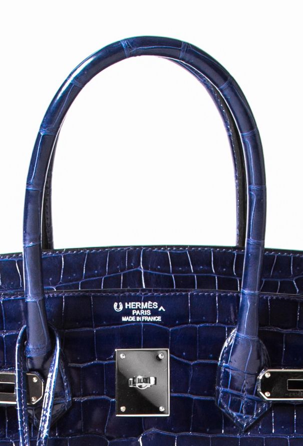Hermes Birkin 35 Bag Blue Sapphire Porosus Crocodile Gold Hardware