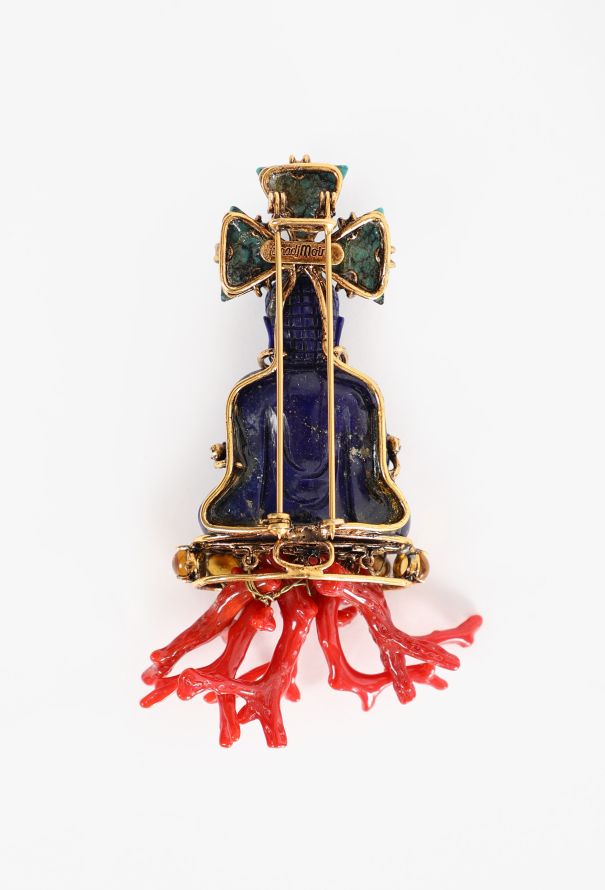 Iradj Moini Turquoise & Coral Buddha Brooch - 4