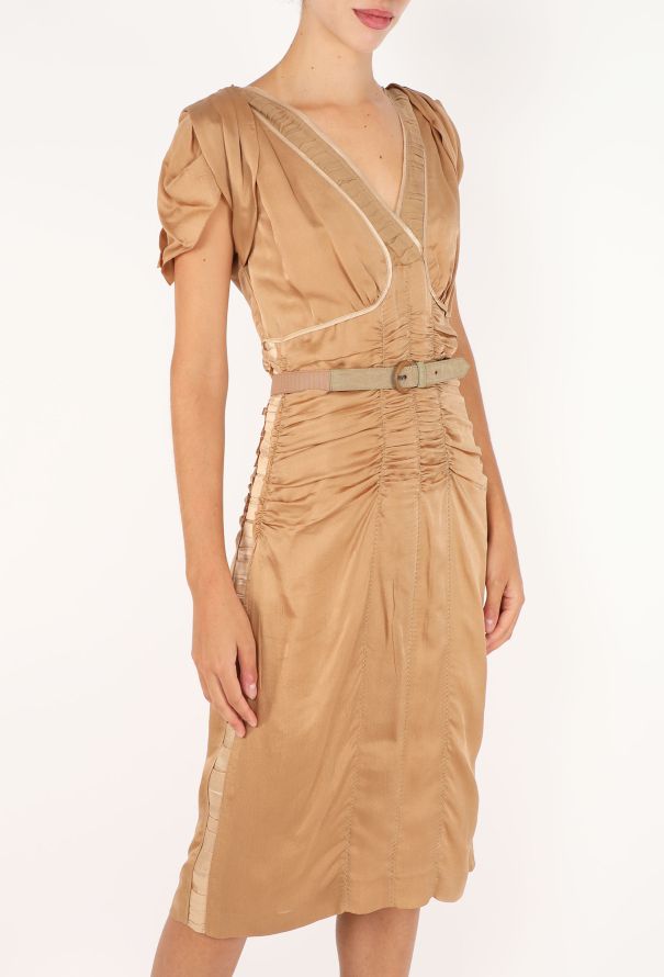 Prada Belted Ruched Silk Dress - 4