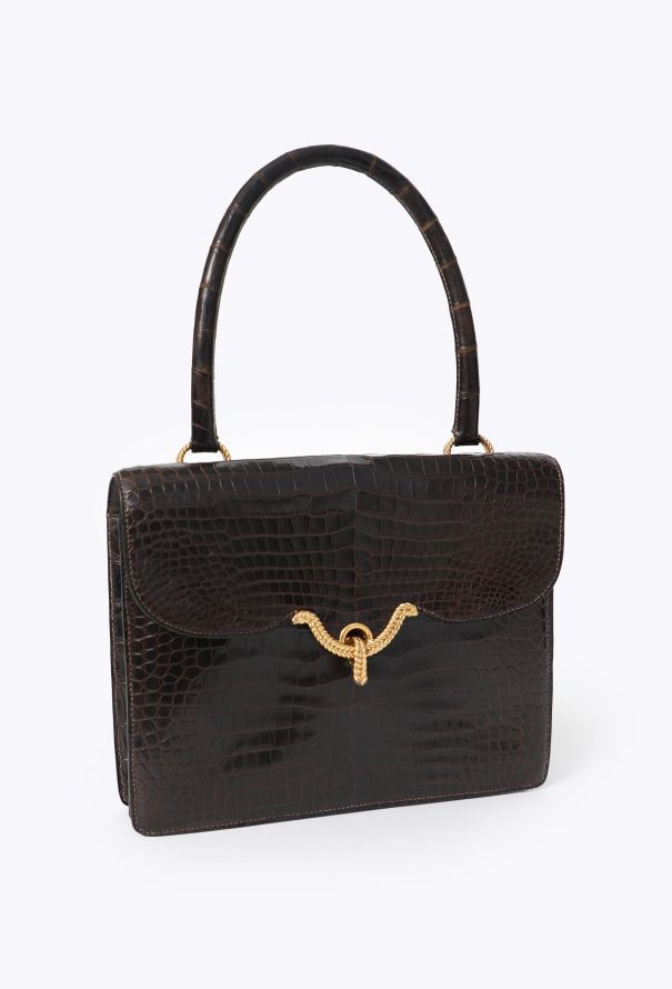 Hermès Rare 1960s Marron Porosus Vasco Bag - 2