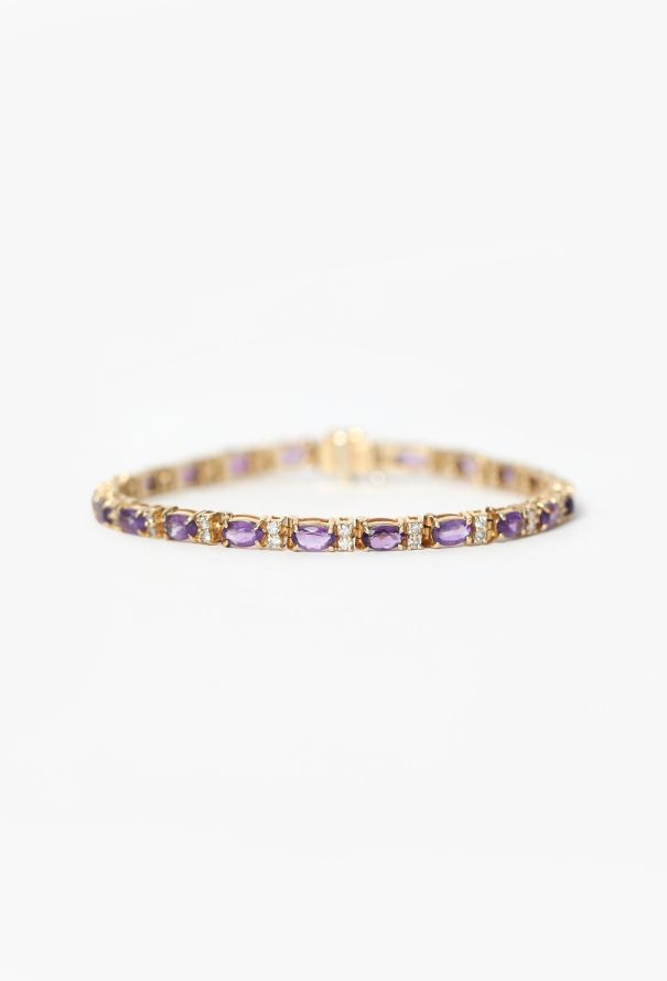 Modern Fine Jewelry 14K Yellow Gold, Diamond  & Amethyst Tennis Bracelet - 1