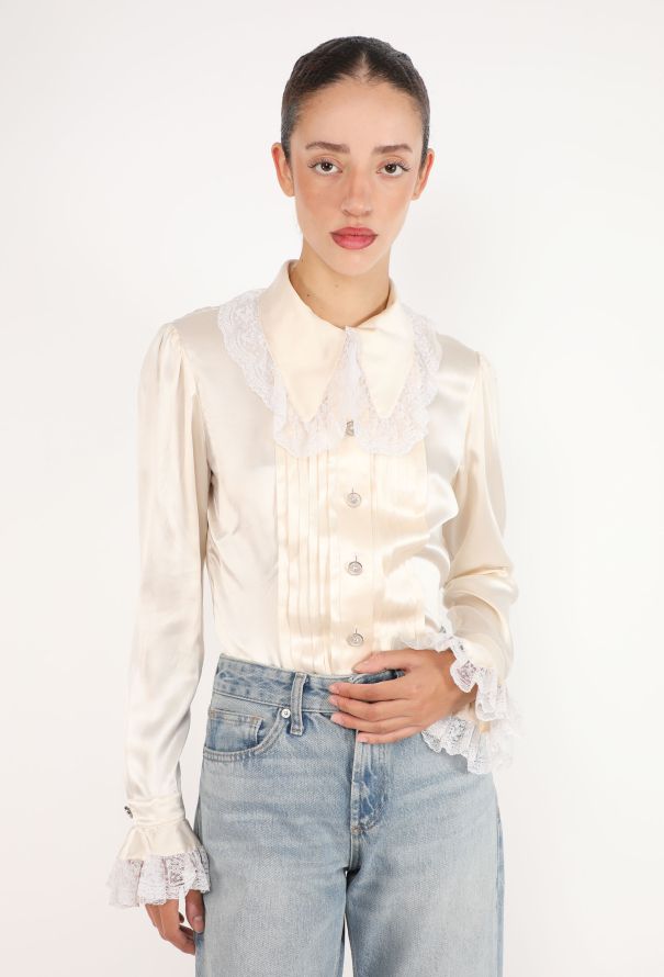 Valentino Vintage Pleated Lace Collar Blouse - 1