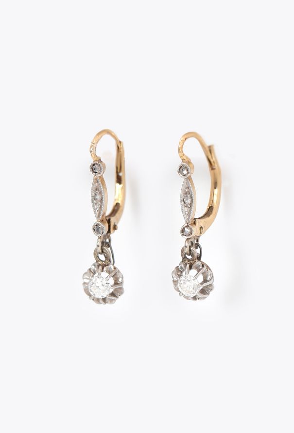 Vintage Fine Jewelry 18k Yellow Gold & Diamond Dormeuses - 3 Vintage Fine Jewelry 18k Yellow Gold & Diamond Dormeuses - 3