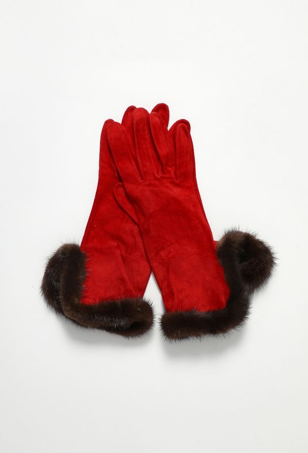 Hermès Vintage Mink Fur Suede Gloves - 1