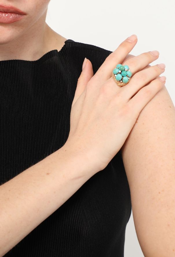 Vintage Fine Jewelry 14k Yellow Gold, Diamond & Turquoise Ring - 4 Vintage Fine Jewelry 14k Yellow Gold, Diamond & Turquoise Ring - 4