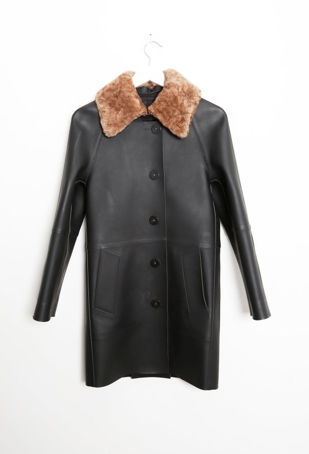 Louis Vuitton F/W 2014 Shearling Collar Rubber Coat - 9 Louis Vuitton F/W 2014 Shearling Collar Rubber Coat - 9