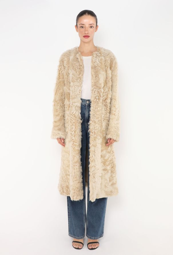 Céline Collarless Belted Shearling Coat - 2
